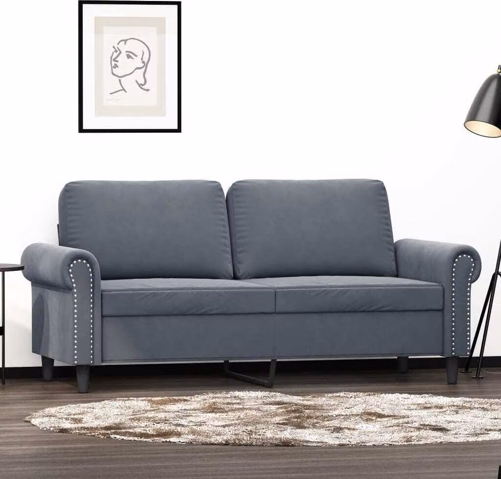 Divano a due posti, colore grigio scuro, 140 cm, in velluto