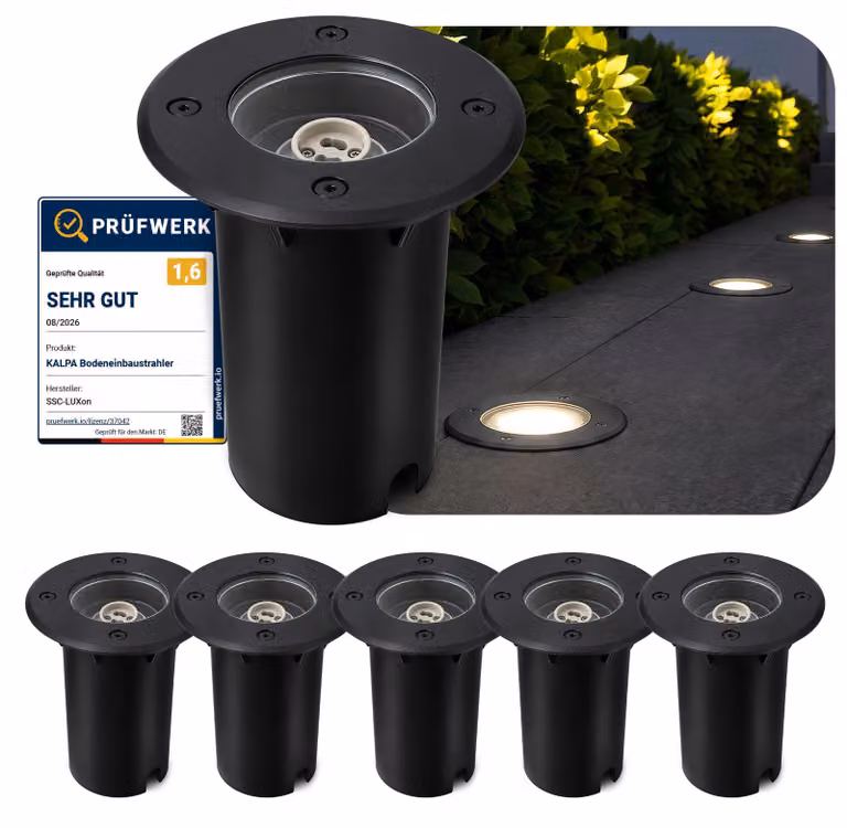 SSC-LUXon set di 6 faretti da terra KALPA nero 230V IP67 resistente agli spruzzi, al traffico e alla ruggine - Ideale per sentieri, terrazze e aree esterne
