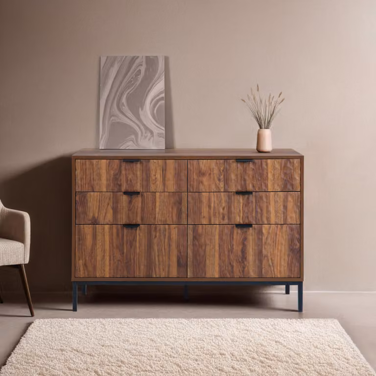 Cassettiera a 6 cassetti in MDF con decoro melaminico legno scuro - Oviala Dave