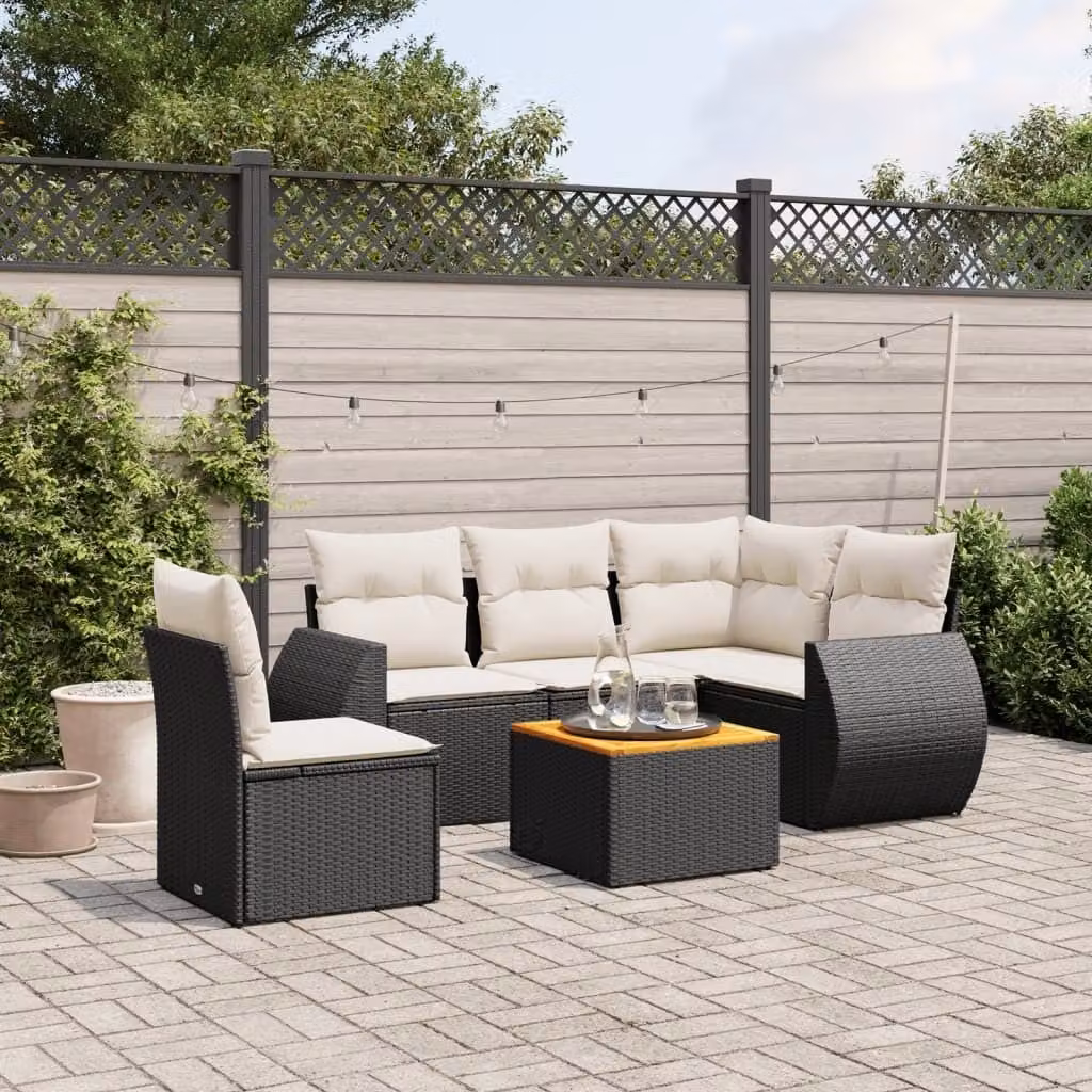 Maison Exclusive - Set Divano da Giardino 6 pz con Cuscini Nero in Polyrattan