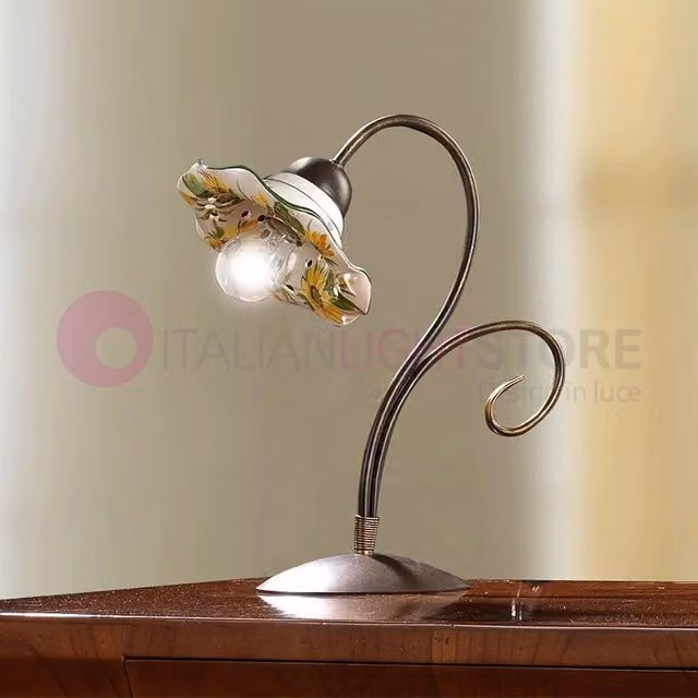 GIRASOLE Lampada da Tavolo Rustica in Ceramica e Metallo di Ceramiche Borso, Multicolore