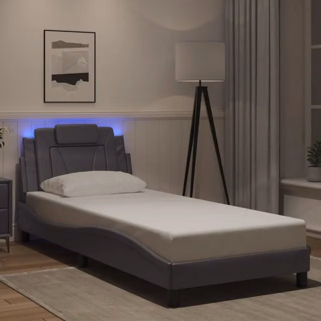 Giroletto Viana con LED senza Materasso-Struttura Letto Grigio 90x190 cm
