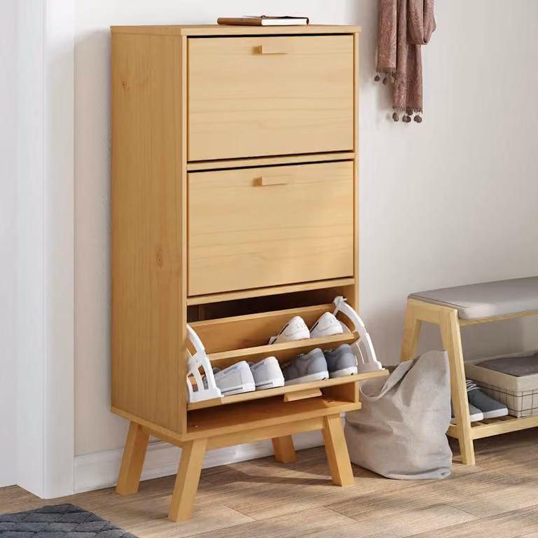 Scarpiera vidaXL OLDEN in legno di pino cerato marrone L: 55 cm, P: 35 cm, H: 120 cm