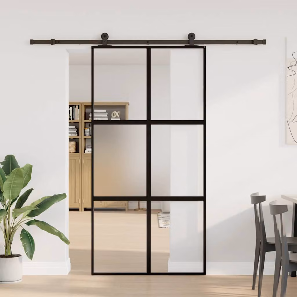 vidaXL Porta Scorrevole con Ferramenta Vetro Temperato Alluminio