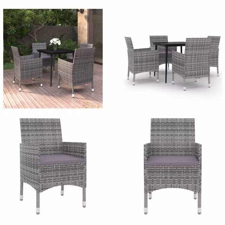 vidaXL Set da pranzo da giardino 5 pezzi con cuscini in polirattan e vetro - Set da pranzo da giardino - Set da pranzo da giardino - Set da pranzo da esterno - Tavolo e sedia da giardino