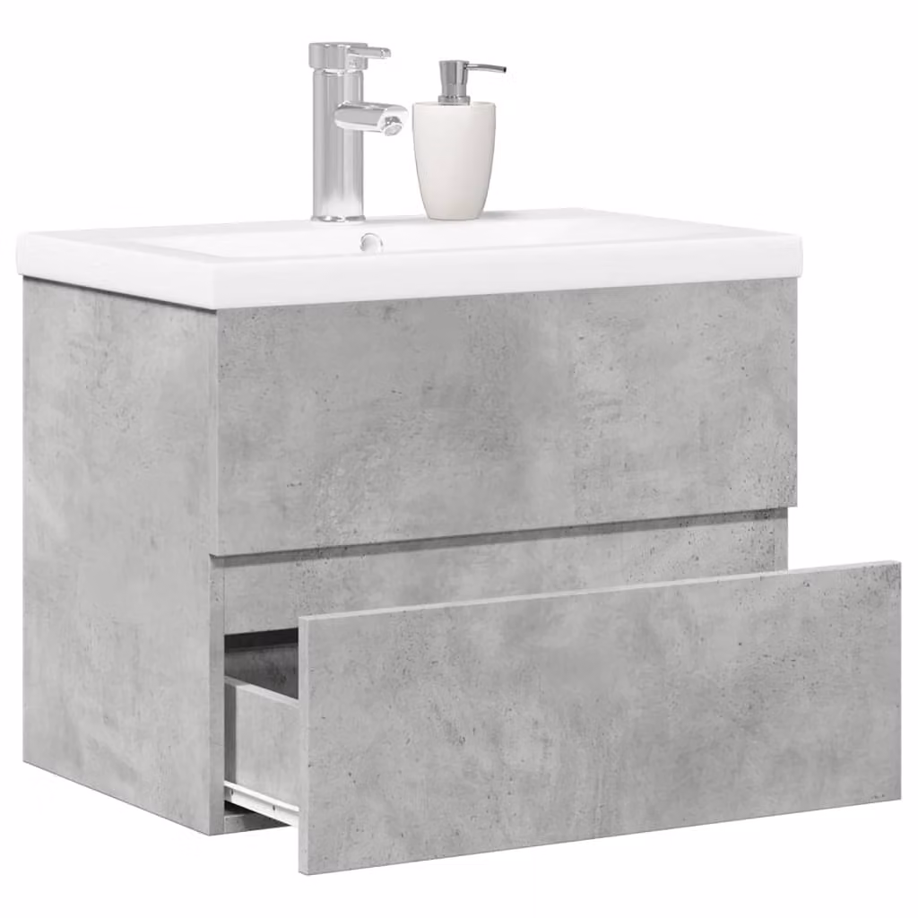 Set di mobili da bagno vidaXL composto da 2 pezzi in legno multistrato, colore grigio e bianco, con pensile e mobile lavabo moderno a parete L/P/H: 60 x 38,5 x 45 cm
