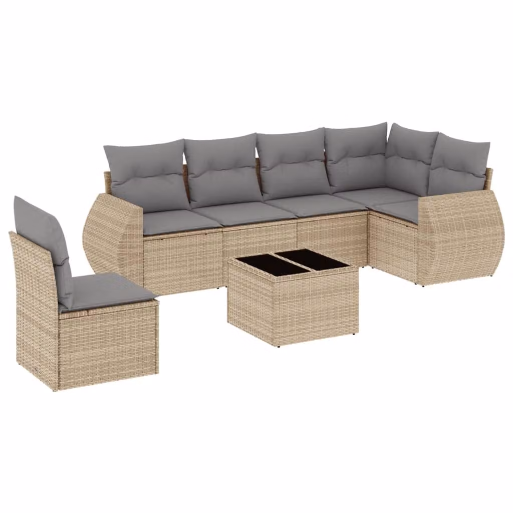 Set Divani da Giardino 7 pz con Cuscini Beige in Polyrattan