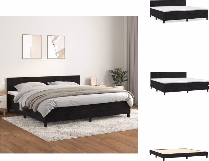 vidaXL Letto a molle con materasso nero 200x200 cm in velluto - Letti & Reti