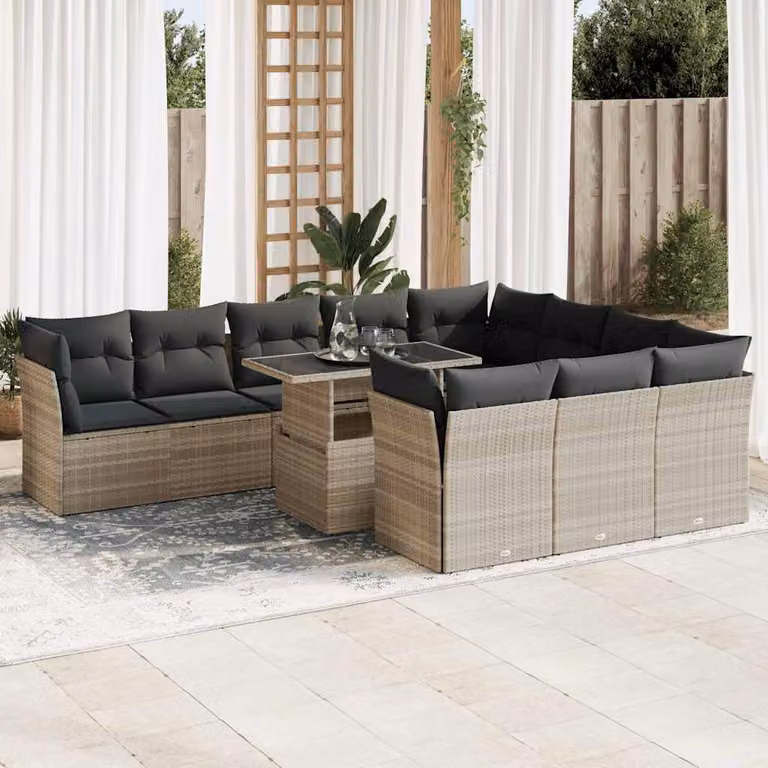 Set di divani da giardino vidaXL 11 pezzi con cuscini in polyrattan e struttura in metallo, colore grigio