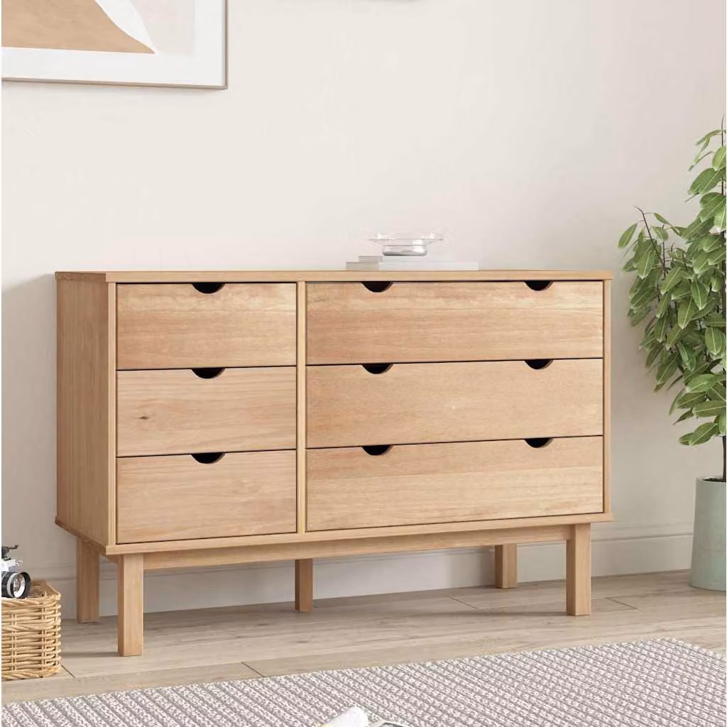 Cassettiera OTTA vidaXL in legno massello di pino, stile scandinavo, marrone/beige, L 111 cm x P 43 cm x H 73,5 cm