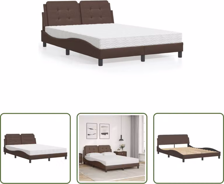 The Living Store Letto con materasso marrone 120x200 cm in ecopelle