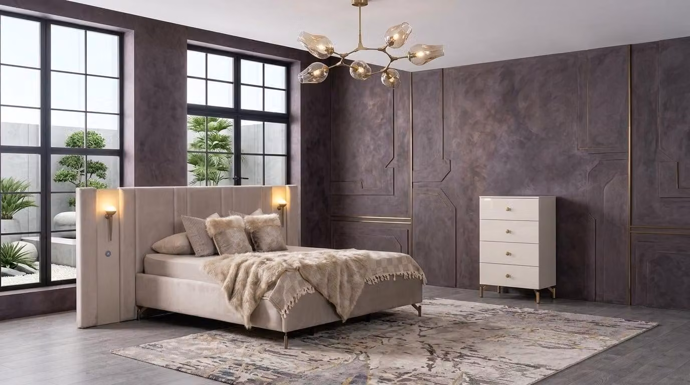Comodino Bett, stile moderno, colore beige, morbido, confortevole