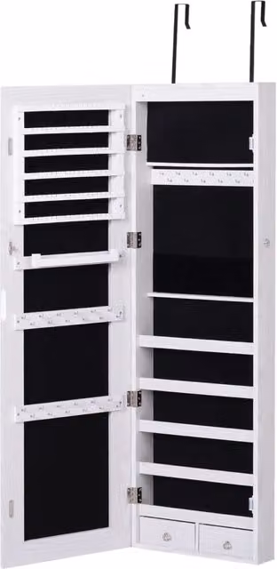 Armadio portagioie da parete 37 x 10 x 120 cm 5 ripiani custodia sicura sospeso specchio led moderno ed essenziale in MDF grigio 21_0001444