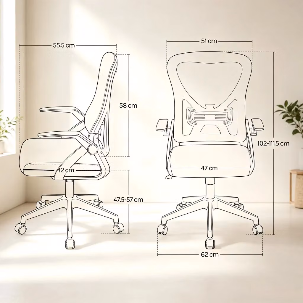 Sedia da ufficio ergonomica WISHDOR girevole a 360 gradi con braccioli, schienale reclinabile e rivestimento in tessuto, grigio, L: 52.25 cm, P: 47.0 cm, H: 111.5 cm – 2