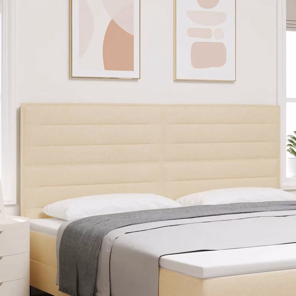 Testiera per letto vidaXL con illuminazione LED integrata e porte USB, rivestimento in tessuto beige, Larghezza: 200 cm