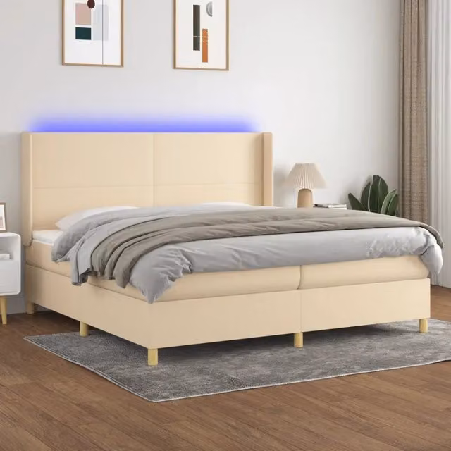 Letto Ibrido con Materasso a Molle Insacchettate vidaXL in Tessuto Bianco e Beige con Illuminazione LED e Porta USB L/P/H: 200 x 200 x 203 cm