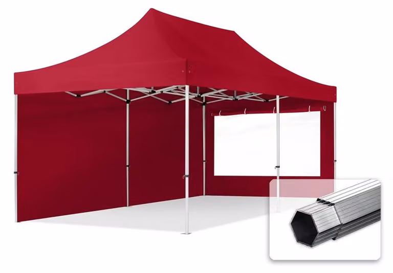 TOOLPORT 3x6m gazebo pieghevole PES con laterali (panoramiche), PROFESSIONAL alluminio, rosso