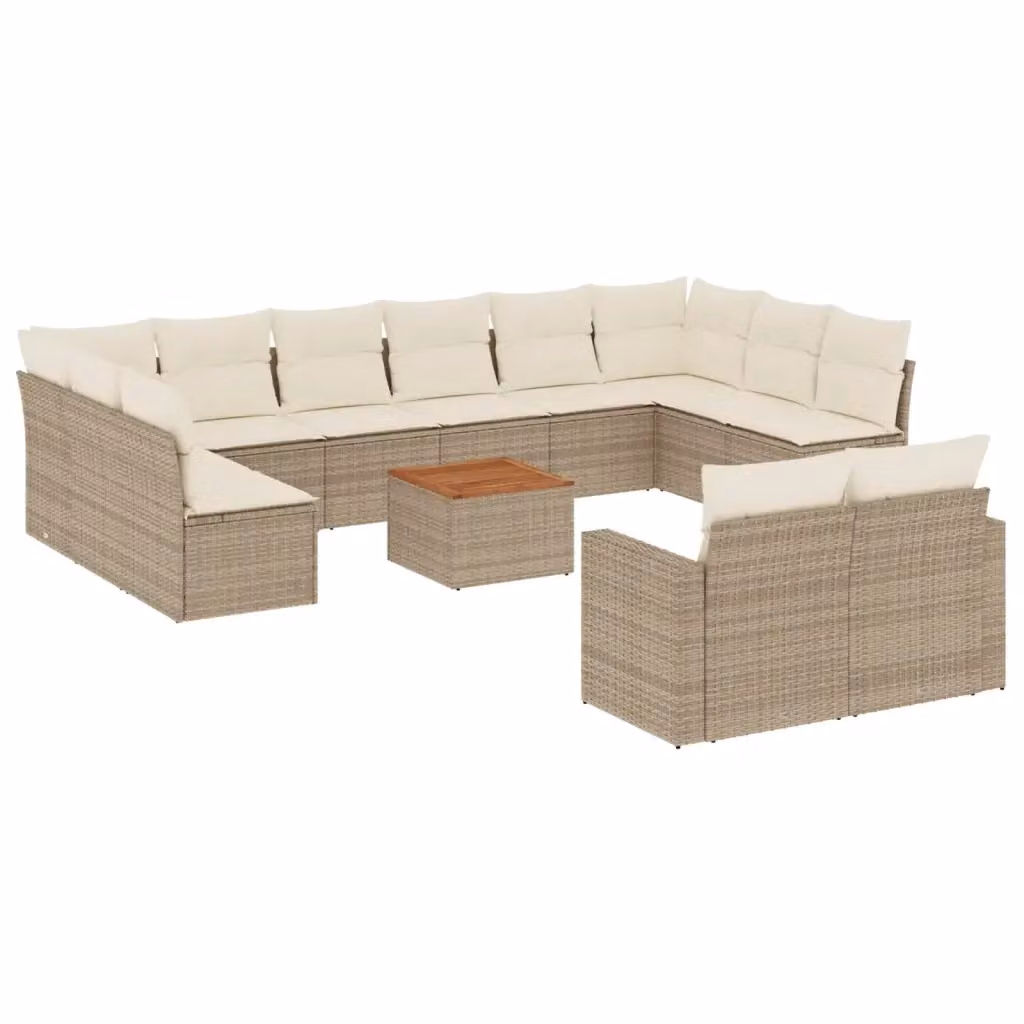 Set Divano da Giardino VIDAXL a Forma a U in Polyrattan con Cuscini Beige, 13 Pezzi – 2