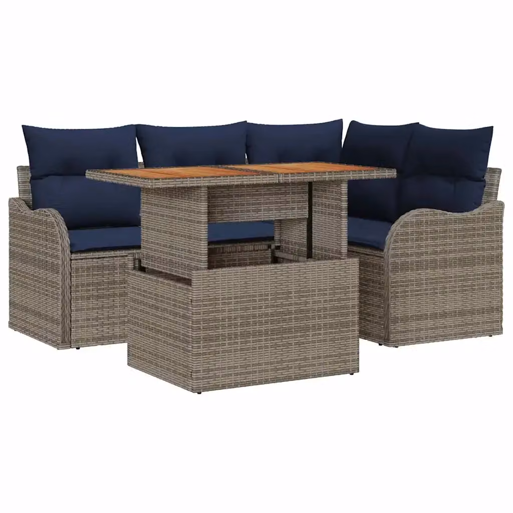 Set Divano da Giardino 5 Pezzi vidaXL con Tavolino e Cuscini, Design Moderno a L, Grigio e Blu – 2