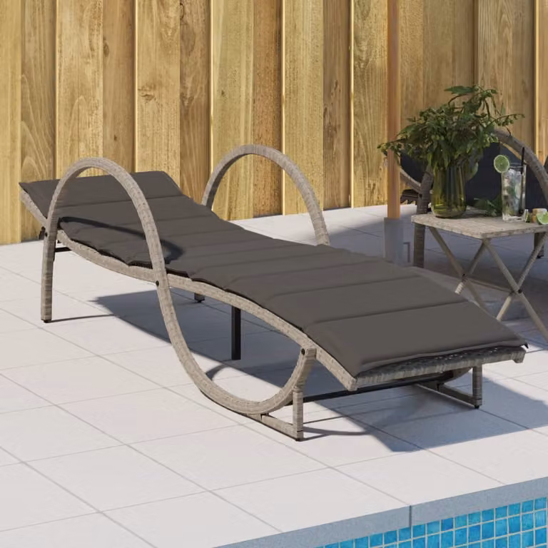 vidaXL Lettino Prendisole in Polyrattan con Cuscino Grigio L/P/H: 199 x 60 x 42 cm