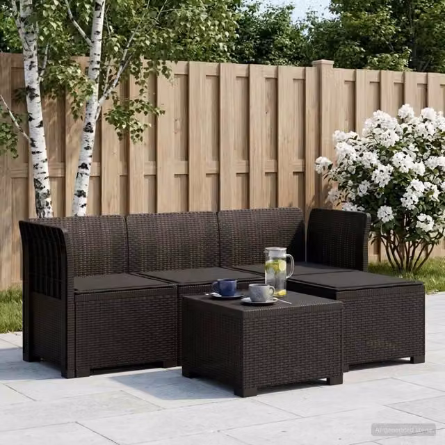 Divano da giardino 4 posti con cuscini aspetto rattan PP 3443927
