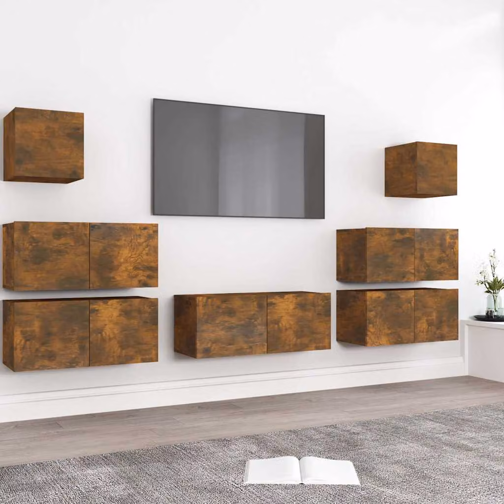 vidaXL Set di Mobili Porta TV 7 pezzi in Legno Rovere Fumo e MDF per Soggiorno, Colore Marrone Opaco