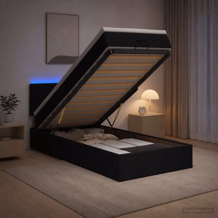 Letto Ottomano vidaXL con Materasso Ibrido, Illuminazione LED e Porte USB, Nero e Bianco, L/P/H: 190 x 90 x 88 cm