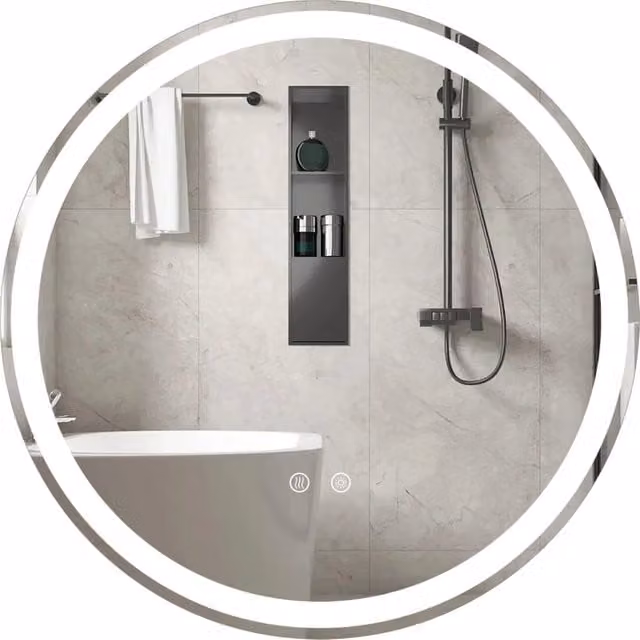 Specchio led bagno rotondo parete vetro temperato luminosit¨¤ regolabile, Specchio touch memoria anti-appannamento 60 cm