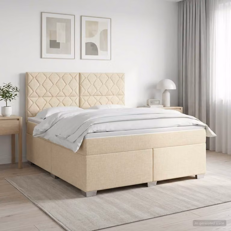 Letto box spring con materasso ibrido vidaXL in tessuto beige e bianco L/P: 180 x 200 cm