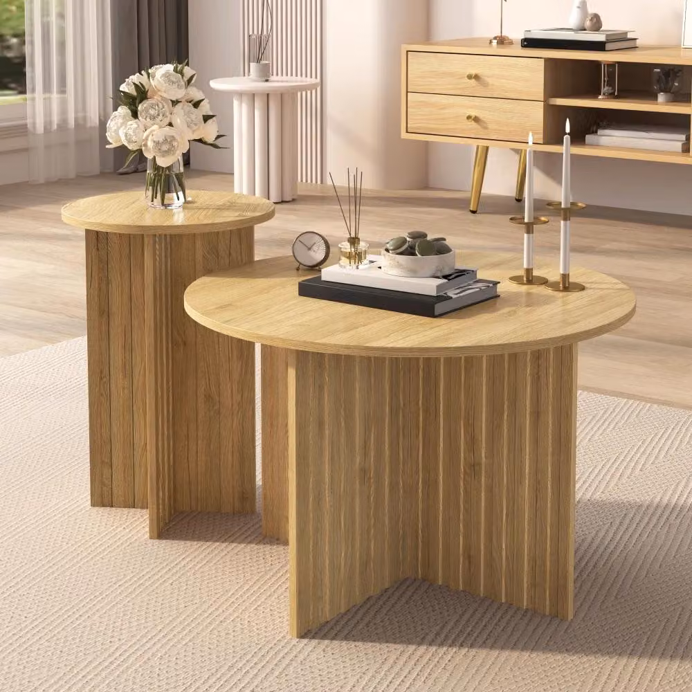 Tavolino da salotto - Forma quadrata - 79 x 79 x 46 cm - Materiale: MDF e pannello di fibra a media densità - Struttura in legno - Colore naturale - Design moderno