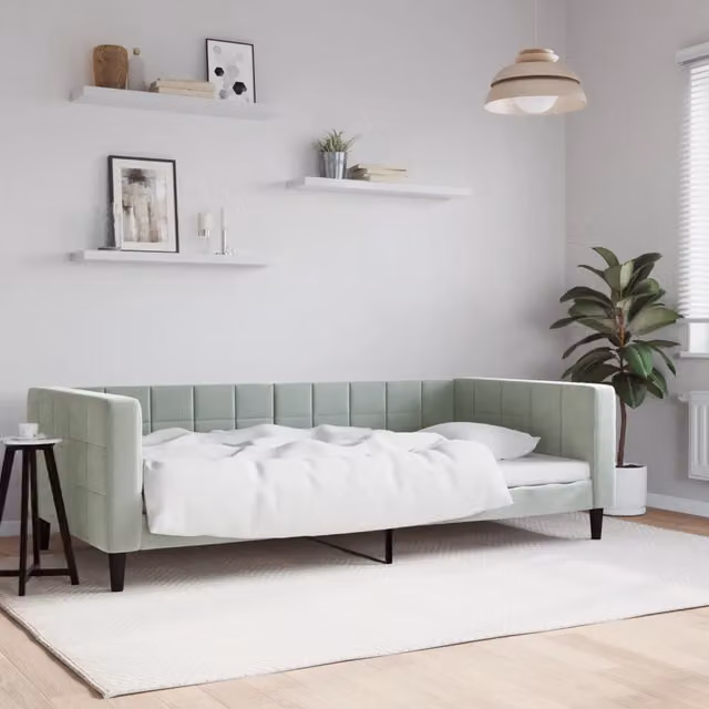Letto da Giorno Moderno vidaXL Grigio con Struttura Imbottita in Metallo e Legno L: 223 cm, P: 110 cm, H: 68 cm