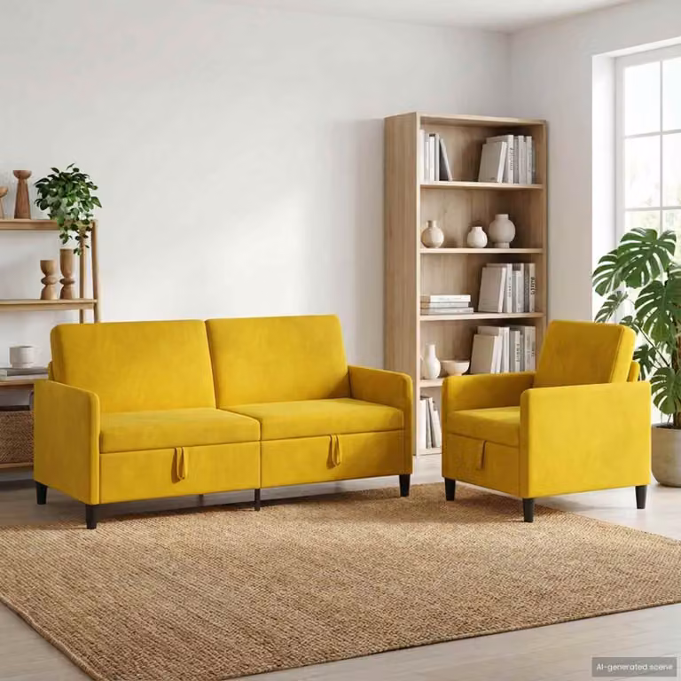 Set di 2 divani moderni vidaXL con contenitore, rivestimento in tessuto giallo e nero per soggiorno