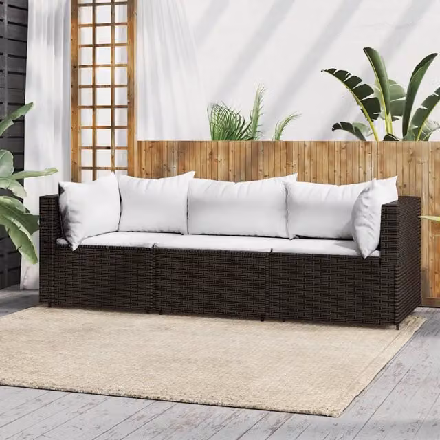 Set Mobili da Giardino 3 pz con Cuscini in Polyrattan Marrone 319750