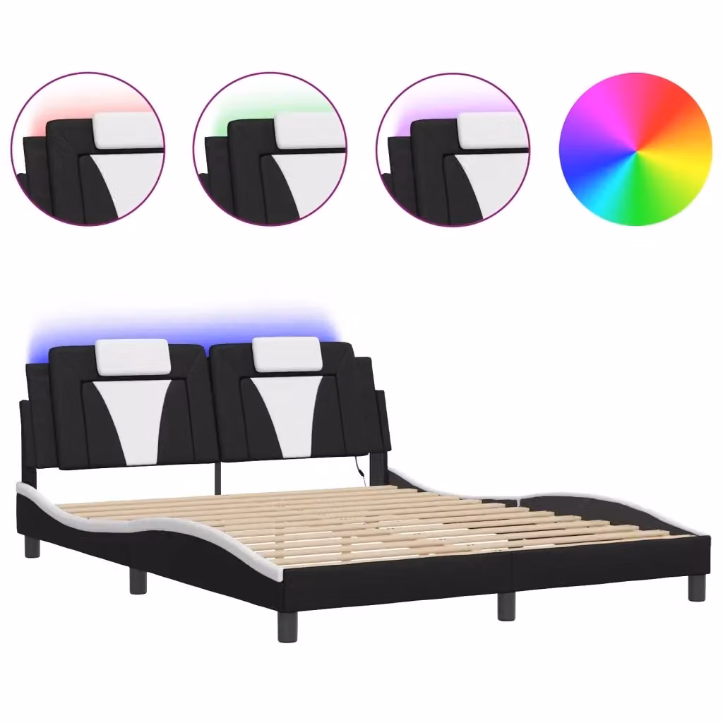Giroletto Viana vidaXL con LED e porta USB, Nero e Bianco, L: 160 cm, P: 200 cm, H: 74,5 cm – 2