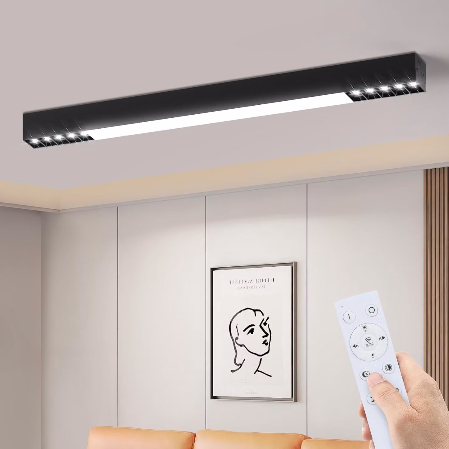 ZMH lampada da soffitto LED plafoniera nera 80CM lungo soffitto faretto cucina 25W nero moderno ufficio lampada dimmerabile con telecomando per soggiorno ufficio camera da letto