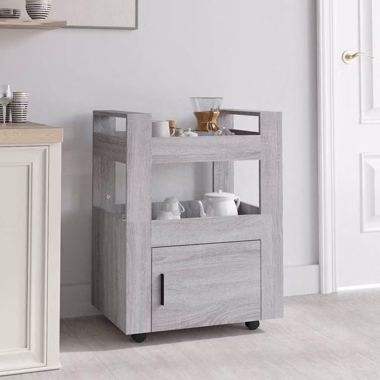 vidaXL Carrello da Cucina Moderno in Legno e MDF Grigio L: 60 cm, P: 45 cm, H: 80 cm