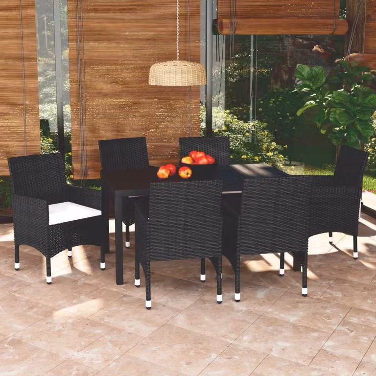 Maison Exclusive - Set da pranzo da giardino da 7 pezzi con cuscini in polyrattan nero