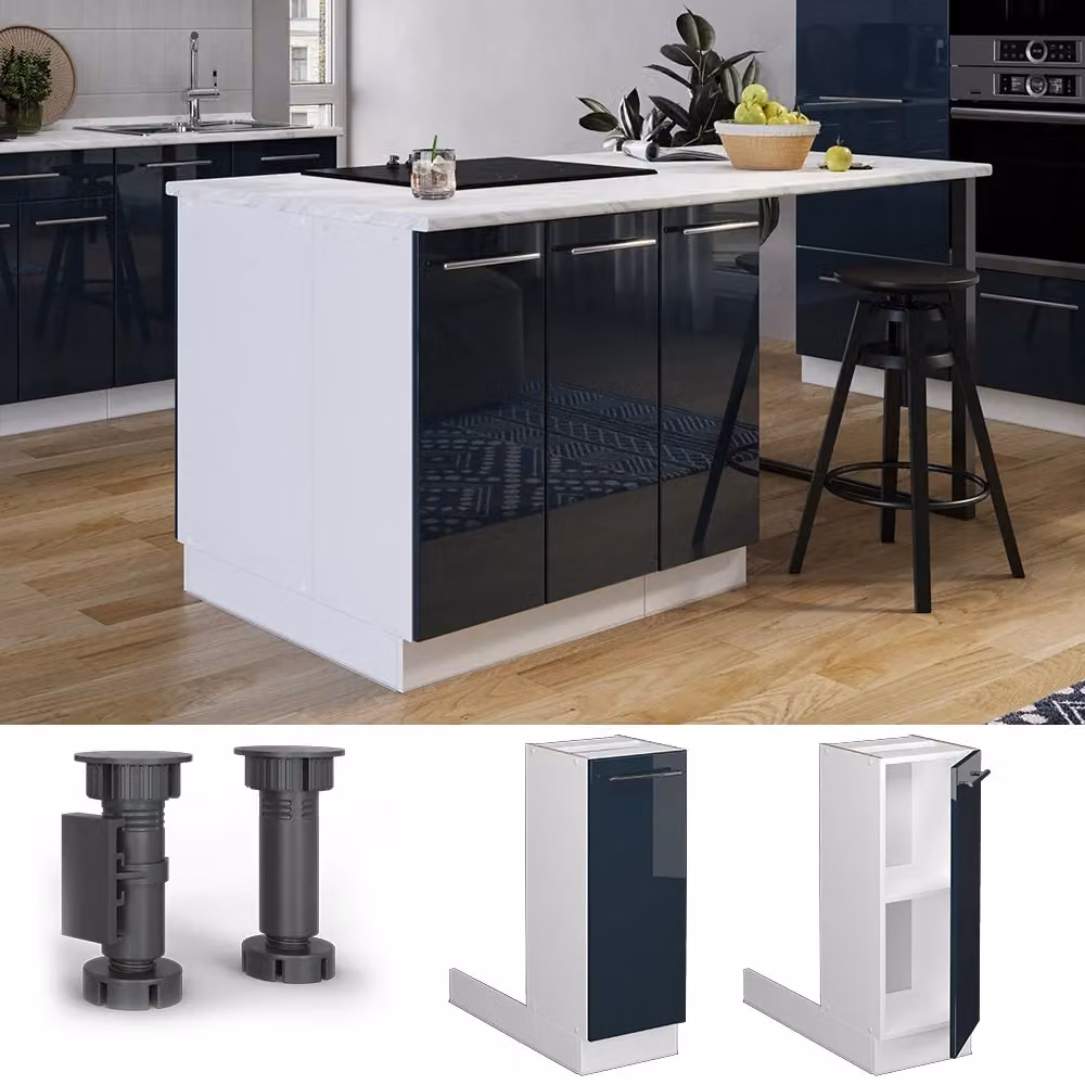 Isola cucina Fame-Line Vicco Blu scuro lucido e Bianco L: 30 cm, H: 82 cm, P: 30 cm senza piano di lavoro – 2