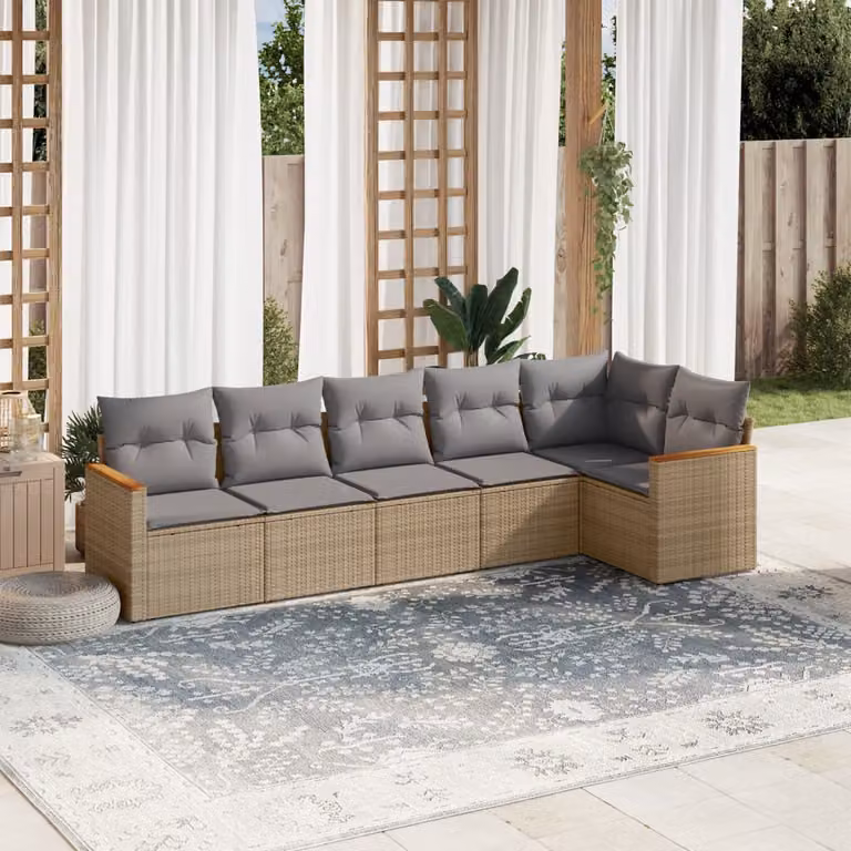 vidaXL Set Divano da Giardino a L in Polyrattan con Cuscini Beige e Grigio