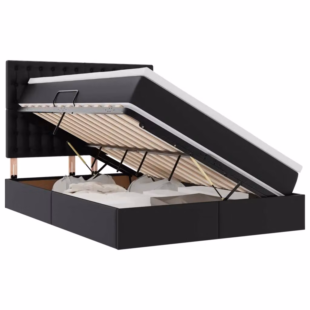 Letto con contenitore e illuminazione LED vidaXL in pelle sintetica nera 140 x 190 cm – 2