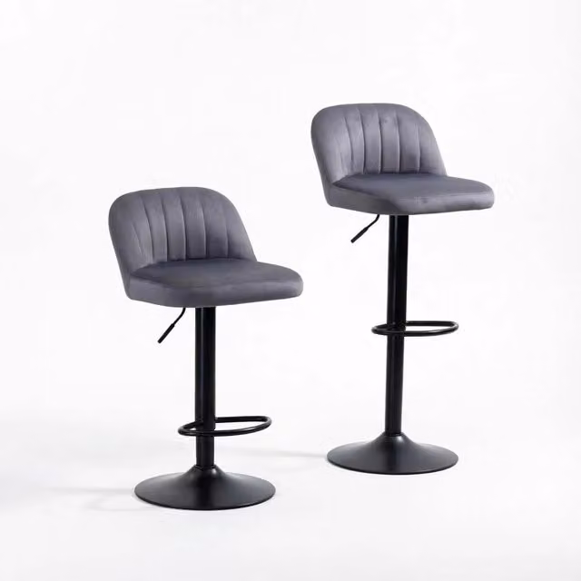Set di 2 sgabelli da bar regolabili in altezza con rivestimento effetto velluto e base in metallo nero