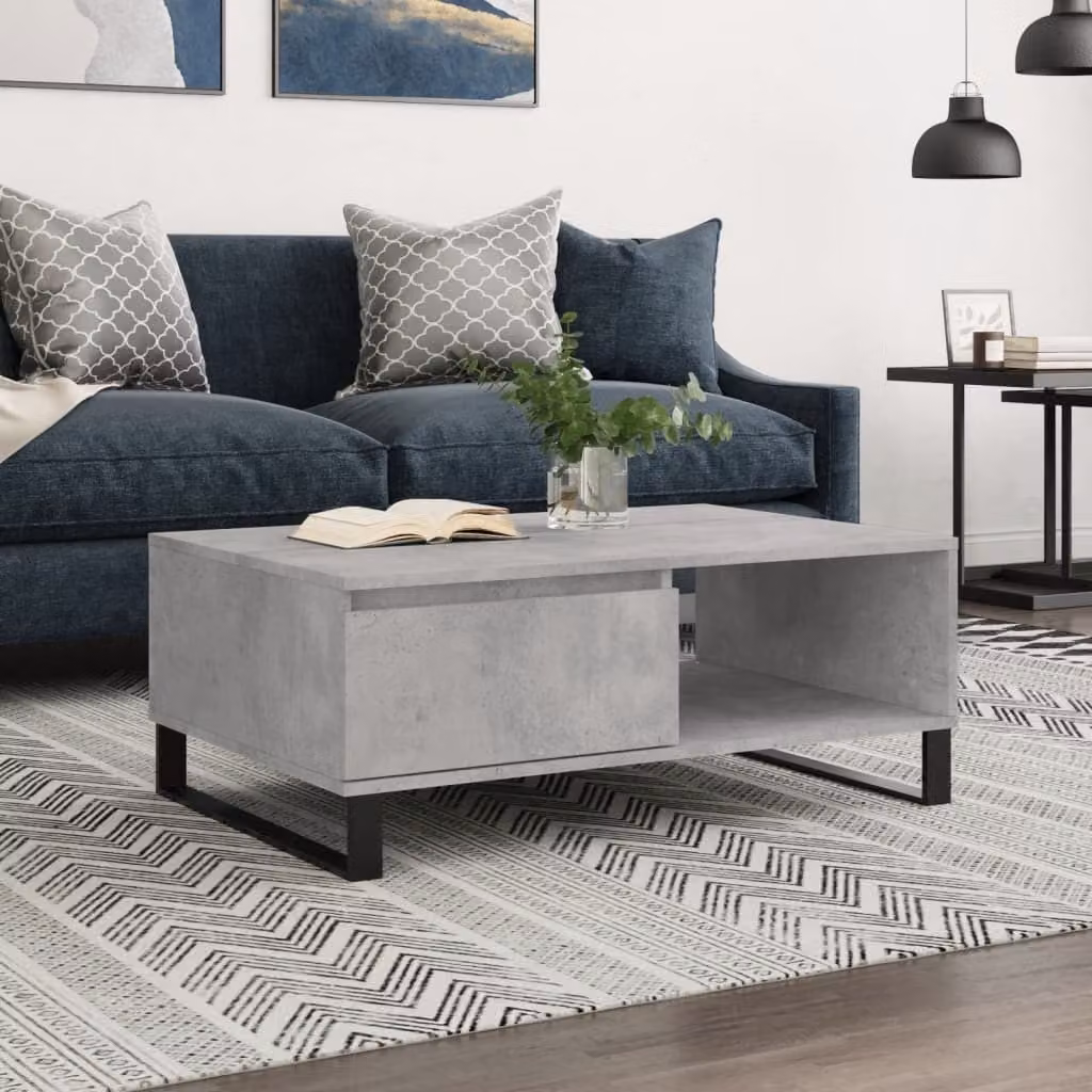 The Living Store tavolino in cemento grigio 90x60x35 cm materiale a base di legno