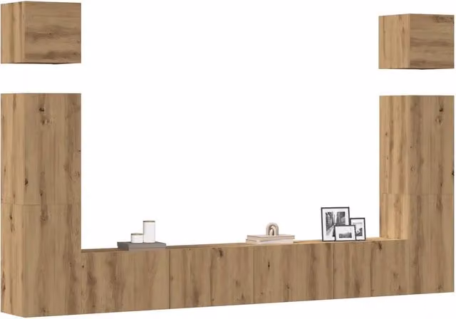 Set Mobile TV 6 pz-Credenza per TV Montato a Parete Rovere in Legno Multistrato 411372