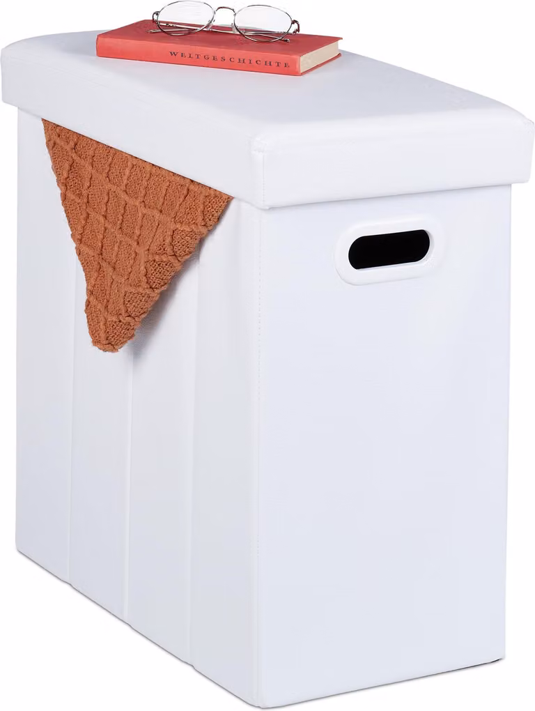 Pouf contenitore in ecopelle, 49 x 48,5 x 27 cm, bianco