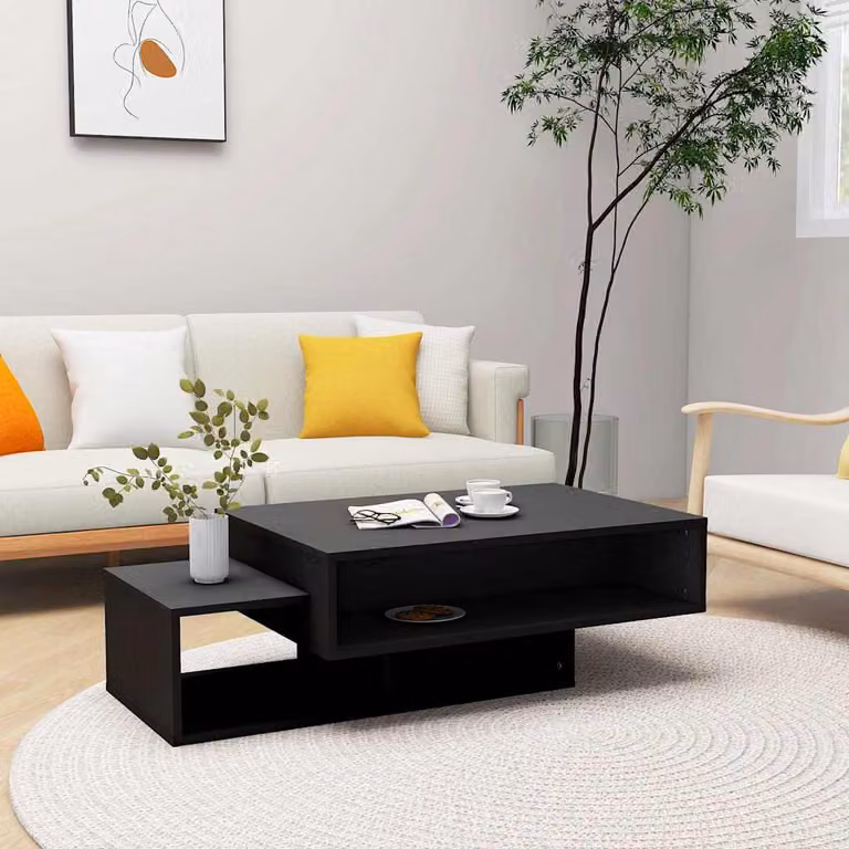 Tavolino da salotto moderno vidaXL in legno multistrato e MDF, colore nero opaco, L: 105 cm, P: 55 cm, H: 32 cm