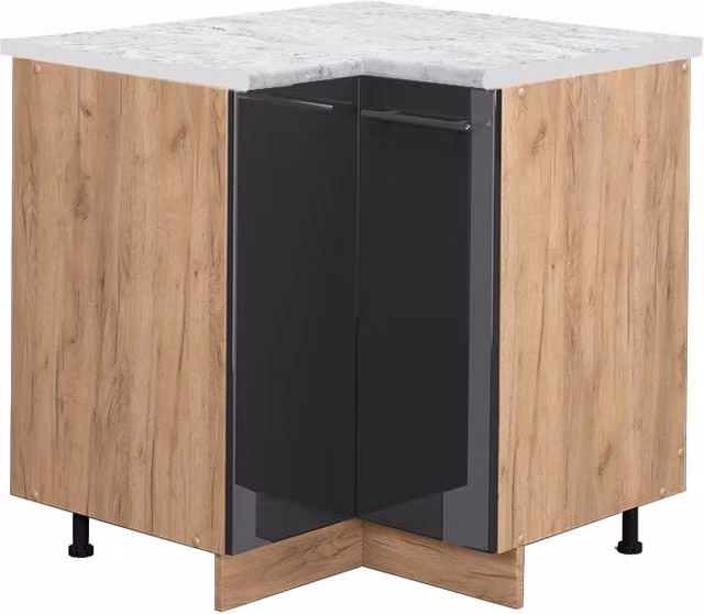 Mobile ad angolo cucina Fame-Line Antracite lucido/Rovere dorato 80.5 cm, PL Marmo Vicco