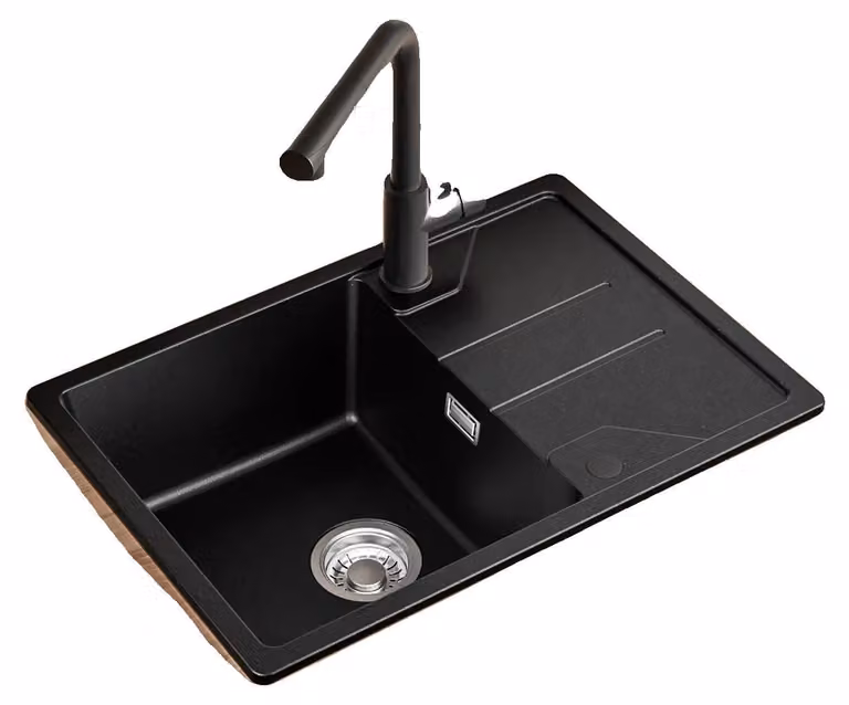 Lavello, vasca singola, finitura superficiale spazzolata, colore nero