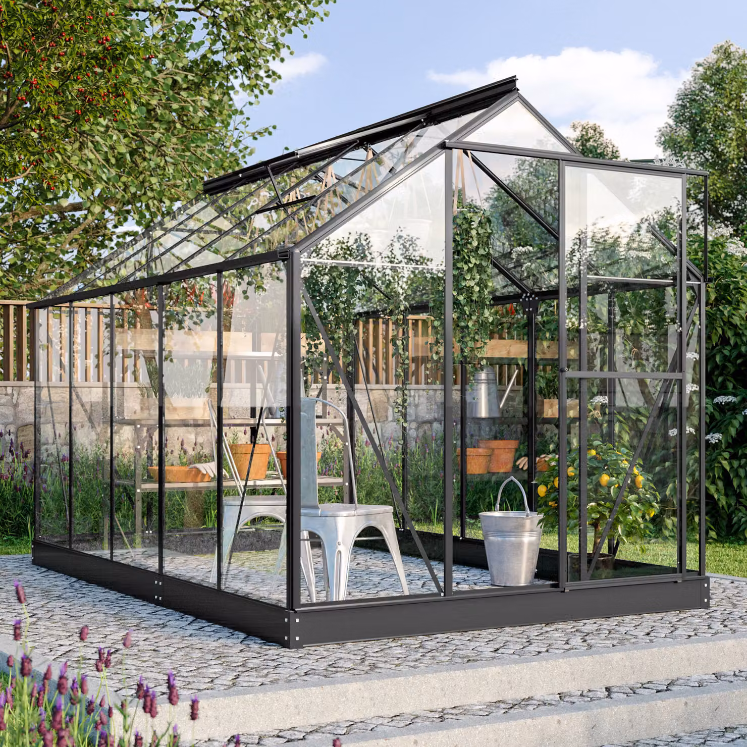 Serra Vitavia Triton 6200 vetro 3 mm 198 x 317 cm nero incl. telaio di base