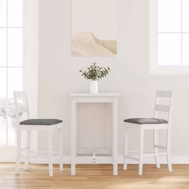 Set di 2 sgabelli da bar vidaXL con cuscini in legno di Hevea e tessuto bianco e grigio