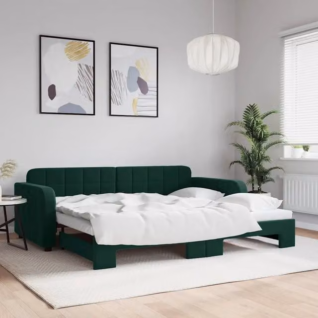 Divano Letto con Letto Estraibile vidaXL in Velluto Verde con Funzione Notte L/P/H: 224 x 71 x 90 cm – 1